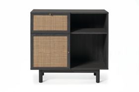 Pavia Office Storage Cabinet, Natural Rattan & Black Wood Effect