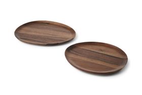 Clover Set of 2 Serving Platters, Large, Natural Acacia Wood