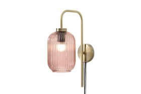 Briz Plug In Wall Light, Pink Glass & Brushed Brass