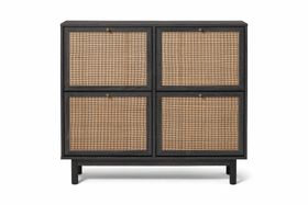 Pavia Wide Double Shoe Storage, Natural Rattan & Black Wood Effect