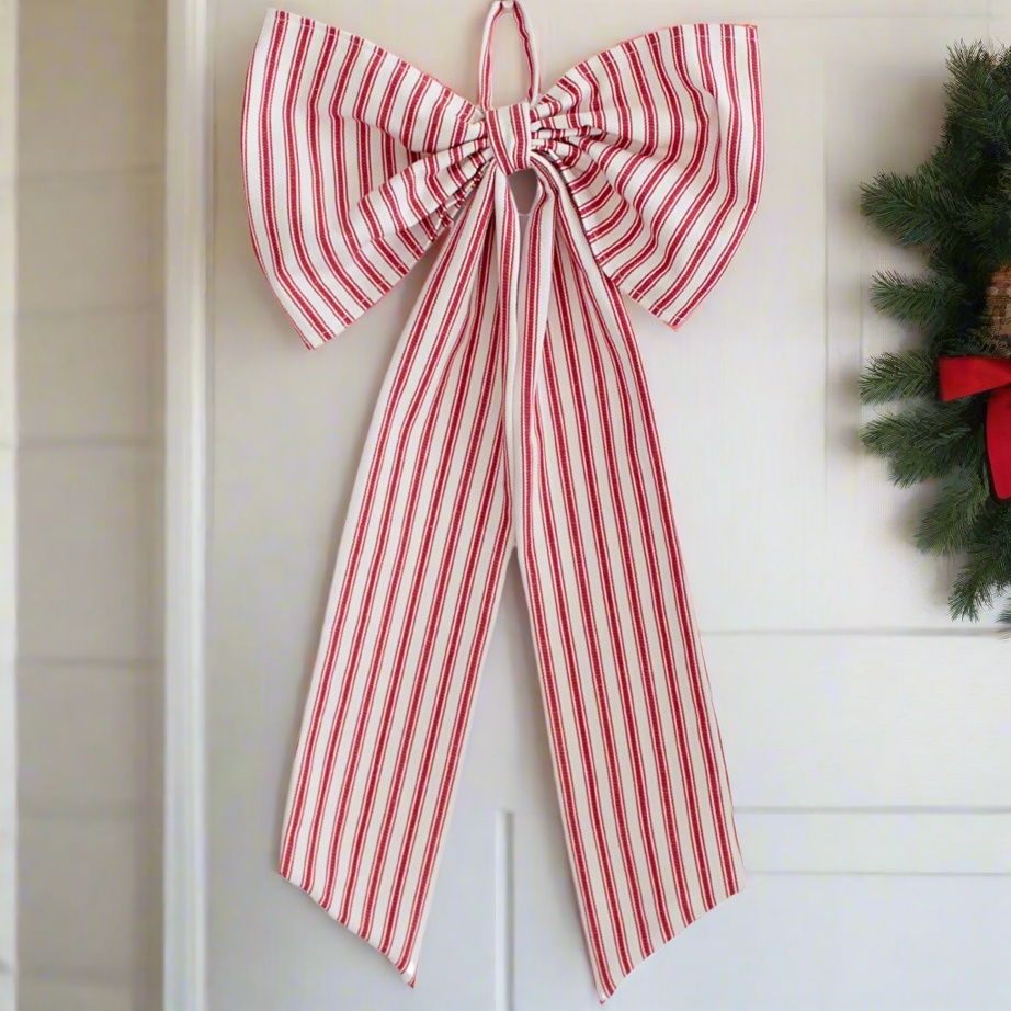 Red Ticking Stripe Christmas Bow