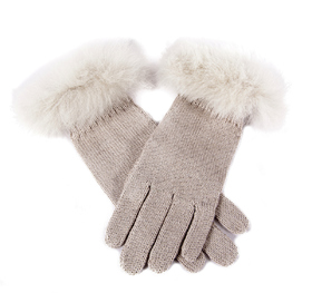 Alpaca Fur Trim Gloves, Oyster