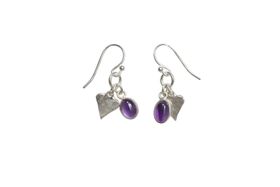 Silver Earrings with heart and amethyst drop