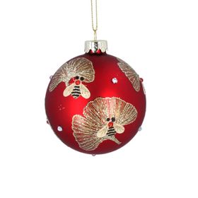 Red and Gold Bee Bauble on Gingko leaf