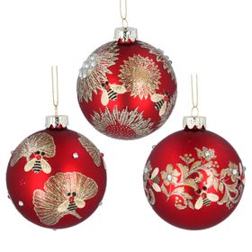 Red and Gold Bee Baubles - Set of 3