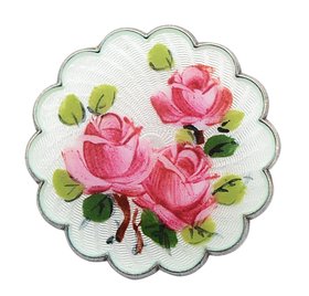 Silver and Guilloche Enamel Rose Brooch, Mid Century