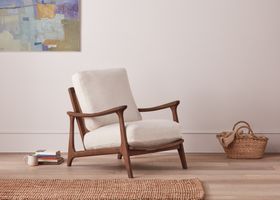 Squishbag Accent Chair in Dark Oak in Whipped Cream clever boucle