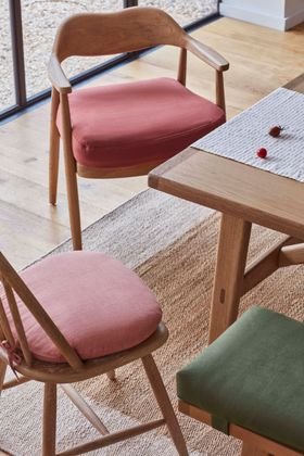 Dweller Kitchen Chair Light Oak in Toffee Apple Red Linen