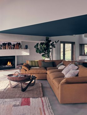 Cuddlemuffin Modular Corner Sofa in Treacle Tart Yellow Linen (fabric launching March 26)