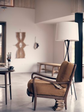 Easins Accent Chair Dark Oak in Treacle Tart Yellow Linen (New fabric for March 2026)