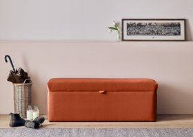 Tuck Box Ottoman in Broken Pot Orange Velvet