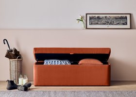 Tuck Box Ottoman in Broken Pot Orange Velvet
