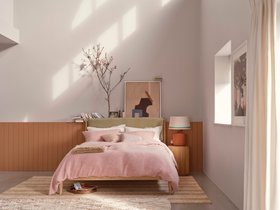 Bagel Bed Whitewashed Oak in Tea Dunk Beige Velvet