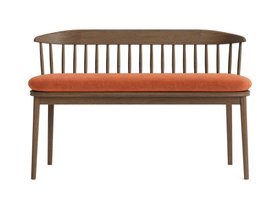 Drummer Bench Dark Oak in Bobbing Buoy Orange Chenille
