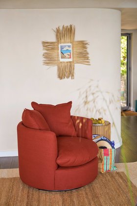 Dunkins Swivel Accent Chair in Toffee Apple Red Linen