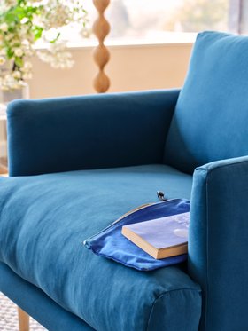 Jeffers Armchair in Leaky Pen Blue Twill