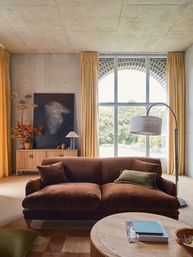 NEW Kingpin Sofa in School Satchel Brown Velvet
