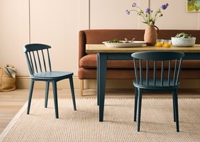 Pair of Drummer Kitchen Chairs in Sopping Seagrass Painted Oak