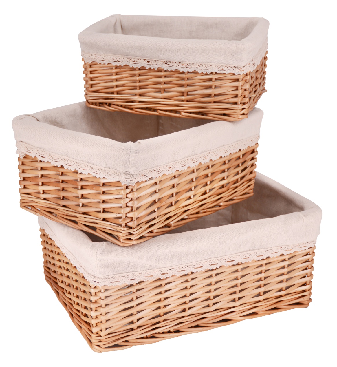 Panier X3 Empilées2 Osier Marron Tissu Beige Lin PNG