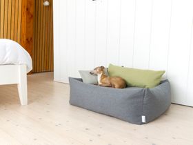 Charley Chau Bliss Bolster Bed for Dogs in Nimbus Grey (shown with 2 Mini Bolster Pads)