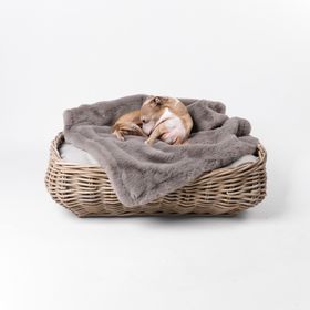 Greywash Rattan Dog Basket