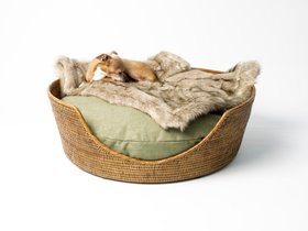 Rattan Peel Dog Basket and Mattress Set - Round