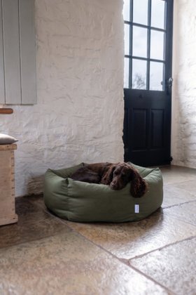 Charley Chau Dry Wax Cotton Ducky Donut Dog Bed in Game Green