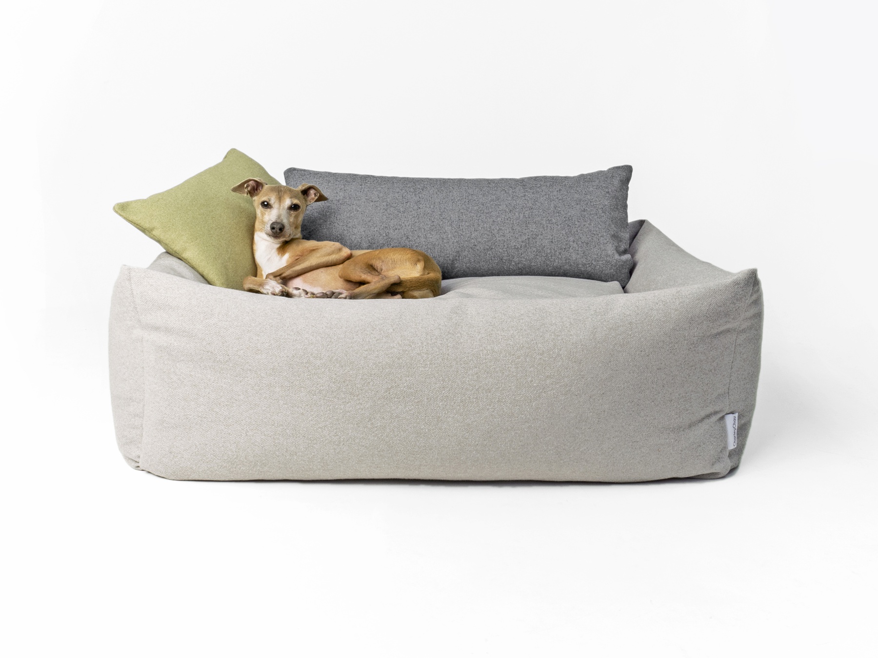 Charley Chau Bliss Bolster Bed for Dogs in Pebble (shown with 2 Mini Bolster Pads)