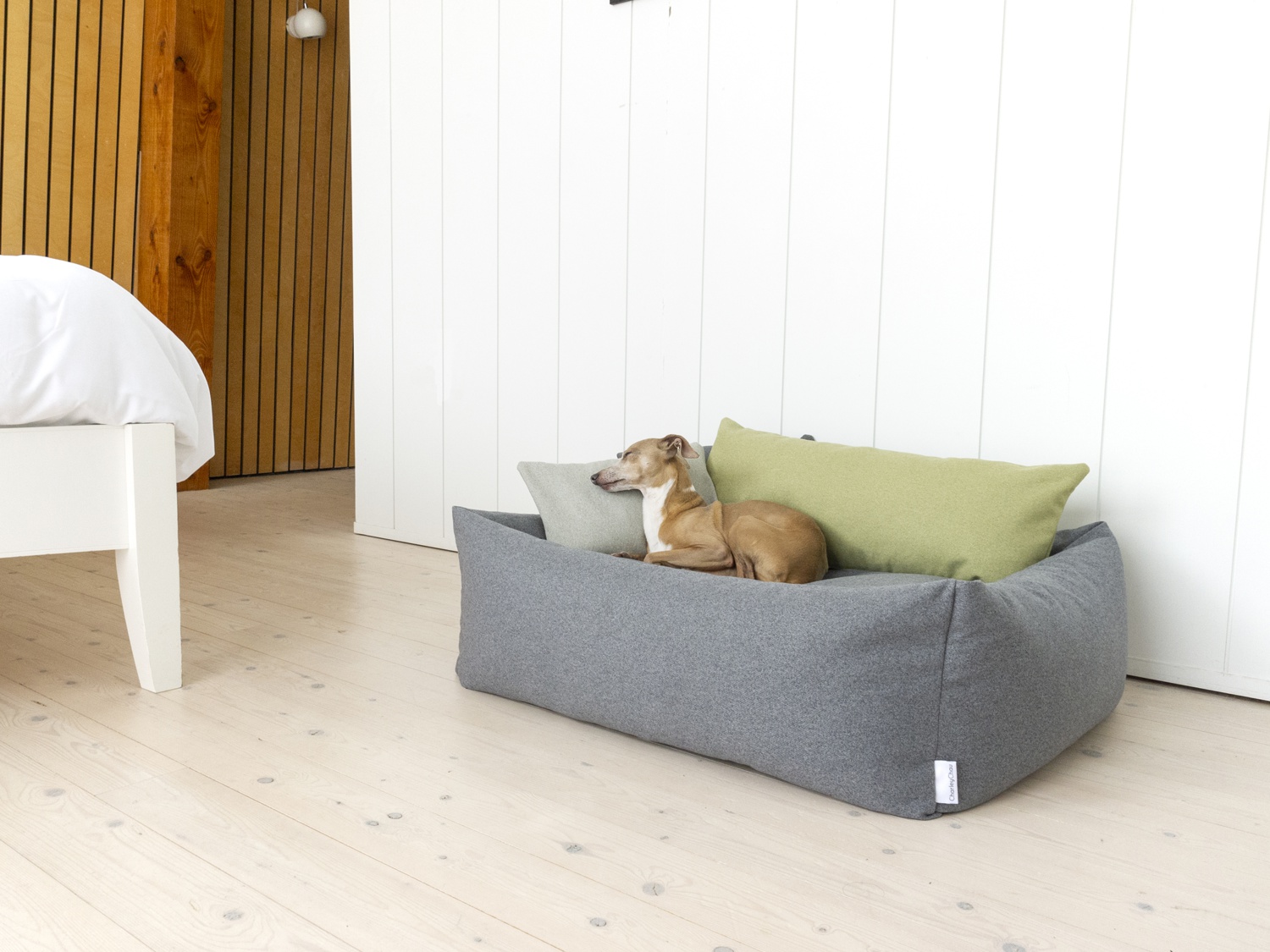 Charley Chau Bliss Bolster Bed for Dogs in Nimbus Grey (shown with 2 Mini Bolster Pads)