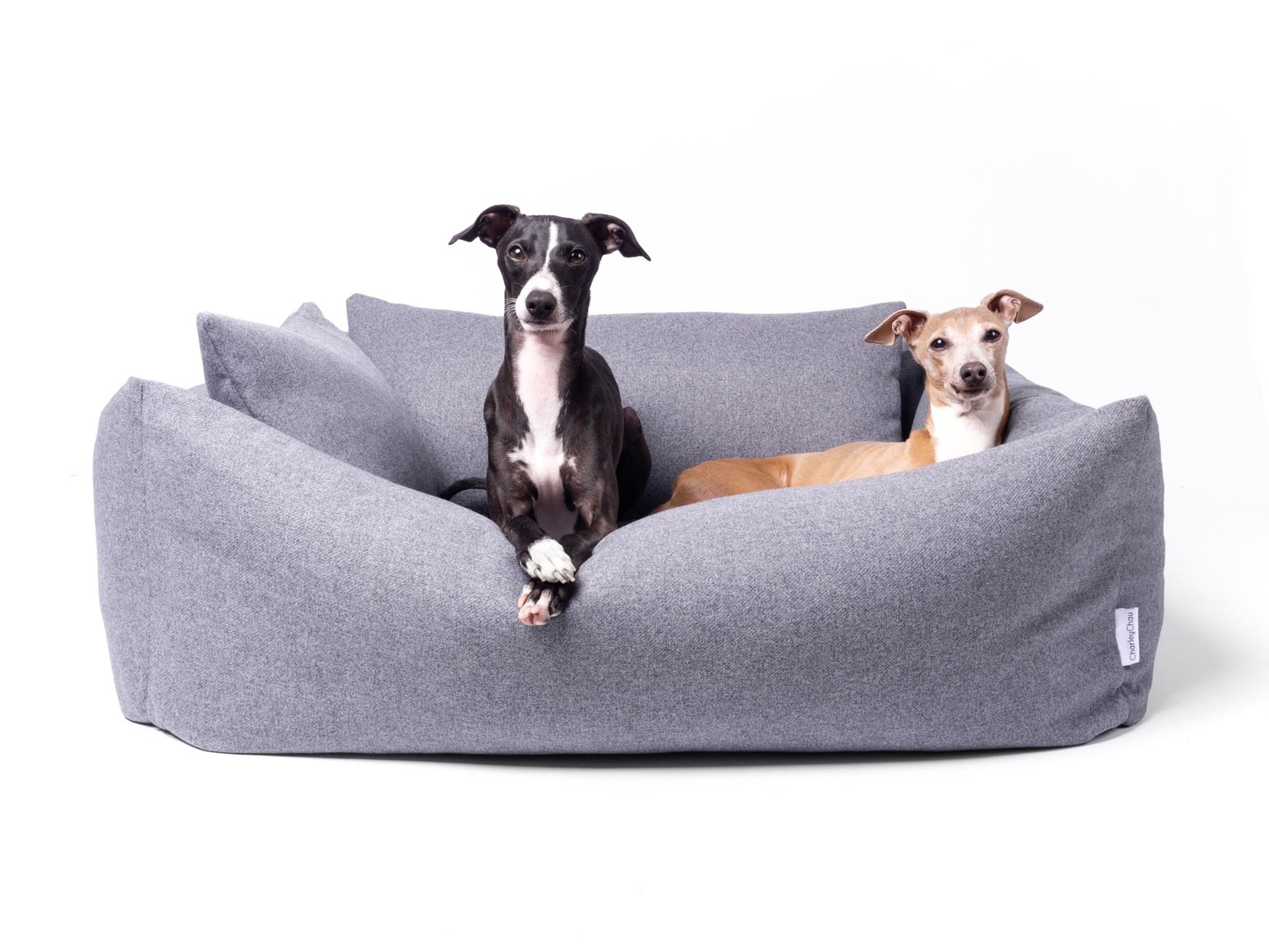 The Bliss Bolster Dog Bed with Anti-Microbial Memory Foam Mattress - Nimbus Grey (shown with 2 Mini Bolster Pads)