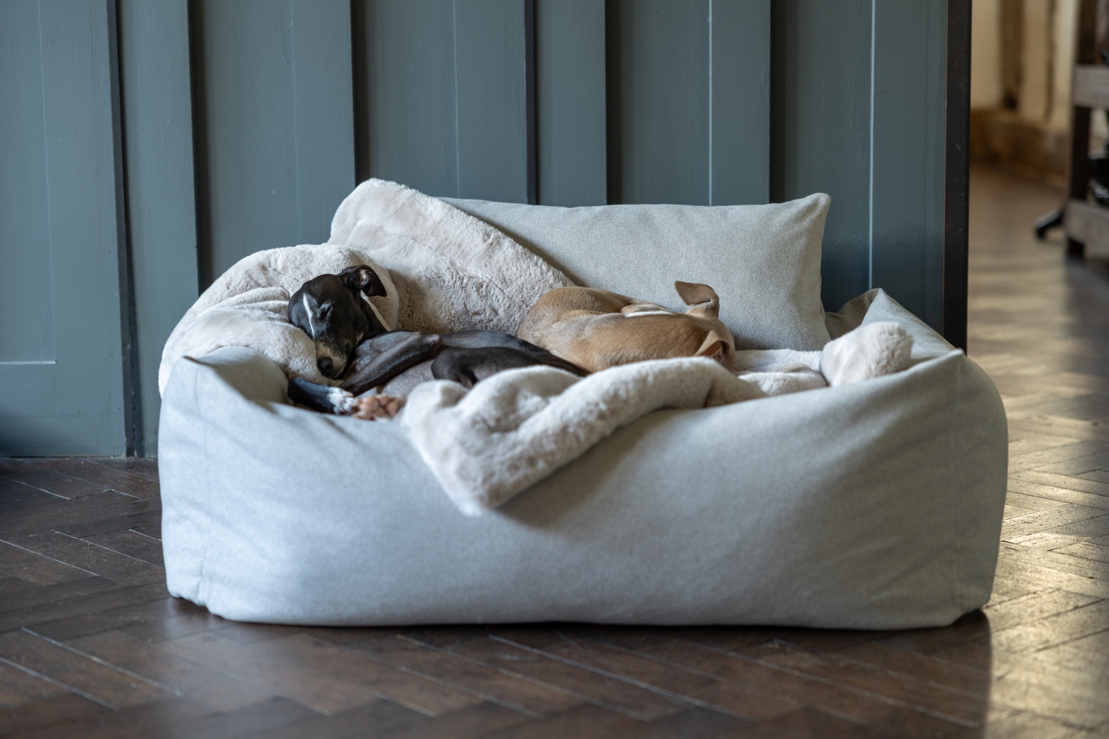 Charley Chau Bliss Bolster Dog Bed in Pebble (shown with a Mini Bolster Pad)