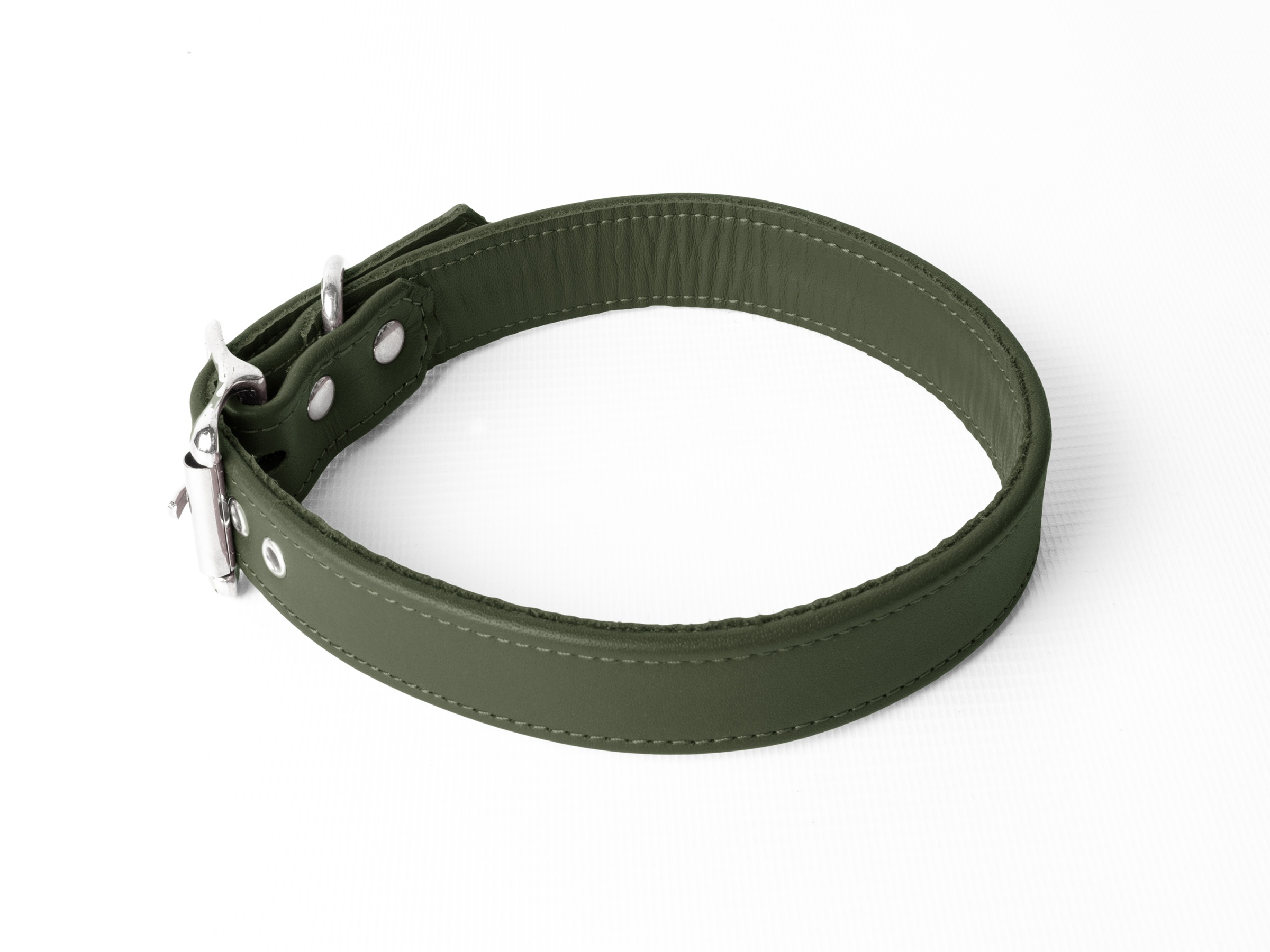 Charley Chau Classic Leather Dog Collar - Olive