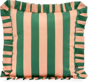 H.O.C.K. Riviera Stripe Outdoor Kissen mit Volant 45x45cm Green Rosé Streifen Rüschenkissen