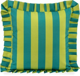 H.O.C.K. Riviera Stripe Outdoor Kissen mit Volant 45x45cm Green Petrol Streifen Rüschenkissen