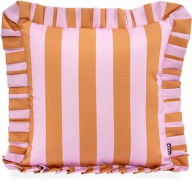 H.O.C.K. Riviera Stripe Outdoor Kissen mit Volant 45x45cm Cognac Flieder Streifen Rüschenkissen