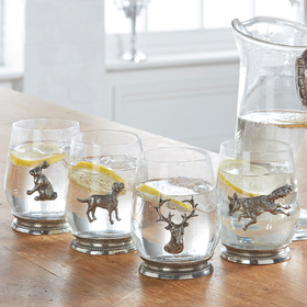 Set of 4 Fine Pewter and Glass Gin / Water Tumblers