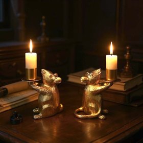 A Pair of Golden Mouse Candle Holders