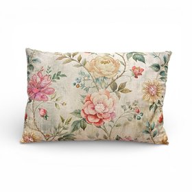 NEW Stately Home Garden Embroidered Cushion, Pinks, Yellows and Green Leaves & Stems