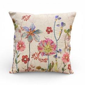 NEW Iris and Cottage Garden Flowers Embroidered Cushion, Purples, Reds and Greens