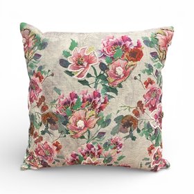 NEW Climbing Rose Embroidered Cushion, Reds and Greens