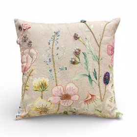 NEW Delphinium & Giant Poppies Embroidered Cushion, Pinks, Blues, Yellows and Greens
