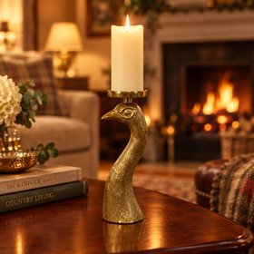 "Percy" The Gold Peacock Pillar Candle Holder
