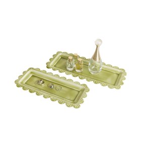 Set of 2 Green Enamel Embossed Scalloped Tray
