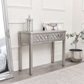 Silver Mirrored Lattice Console Table / Dressing Table - Sabrina Silver Range