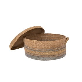 Large Brown & Grey Rope Lidded Storage Basket - 39cm