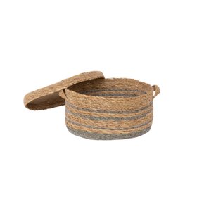 Medium Brown & Grey Rope Lidded Storage Basket - 33cm