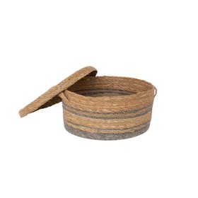 Small Brown & Grey Rope Lidded Storage Basket - 26cm