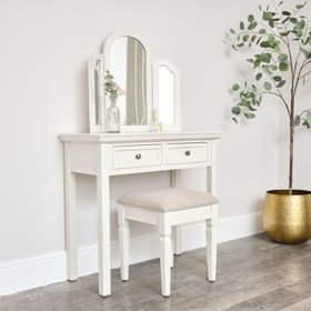 Large Dressing Table, Mirror & Stool Set - Daventry White Range