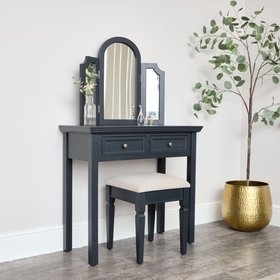 Large Dressing Table, Mirror & Stool Set - Daventry Navy Black Range