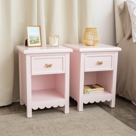 Pair Of 3 Drawer Scalloped Bedside Tables - Staunton Pink Range